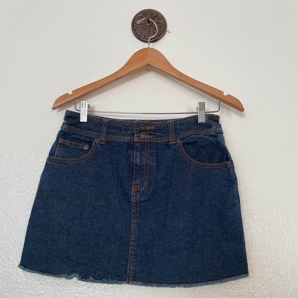 Abercrombie & Fitch Vintage A-92 Denim Mini Skirt Dark Wash Raw Hem Size 8